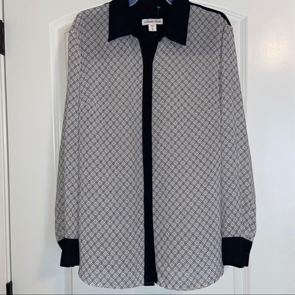 Print Button Down Blouse